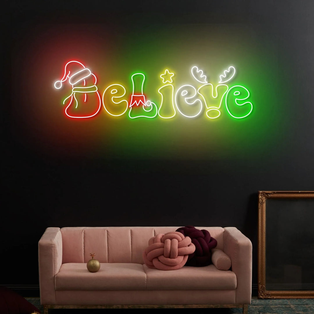 Believe Merry Christmas Neon Sign