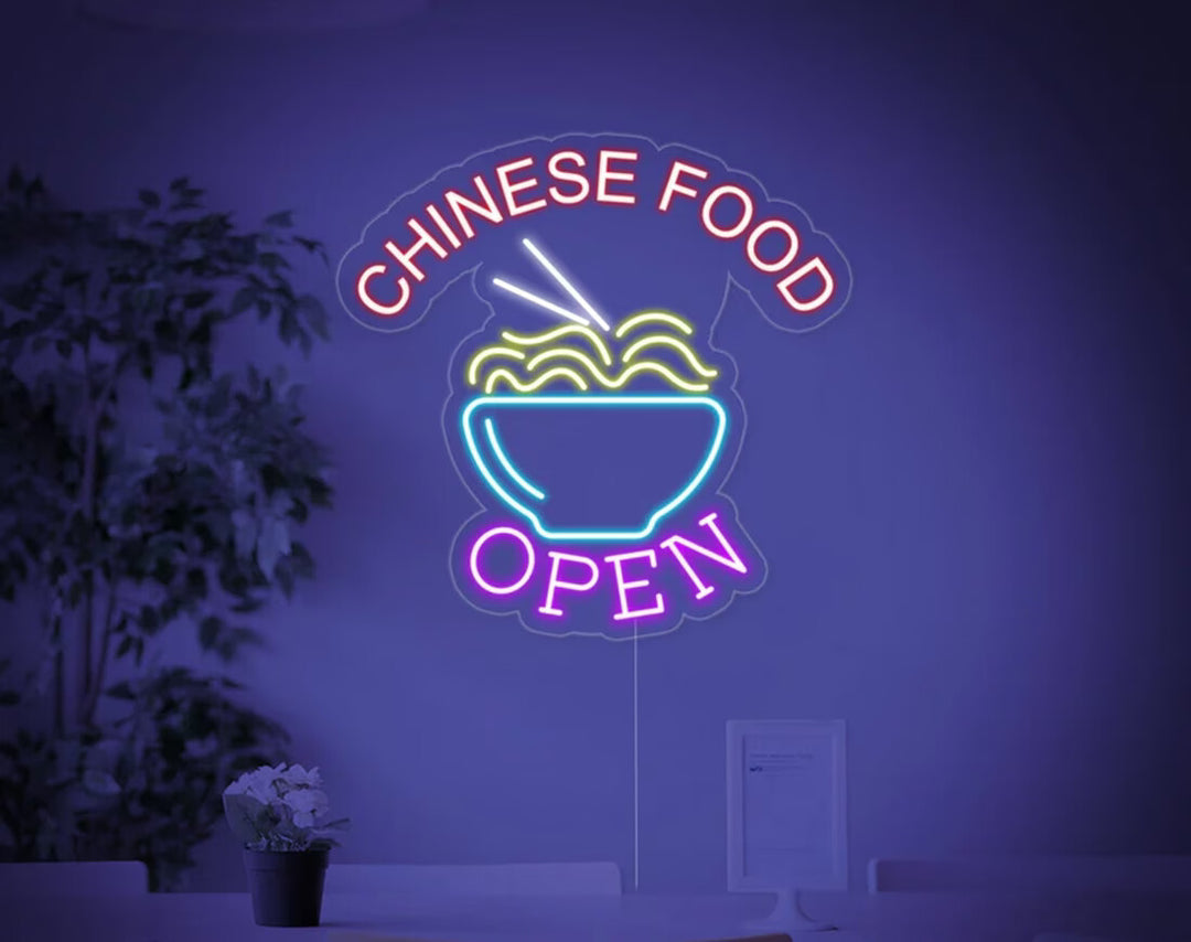 Chinese Food Open Noodles LED Neon Sign by manhattanneons.com - Bright neon for Chinese restaurants.