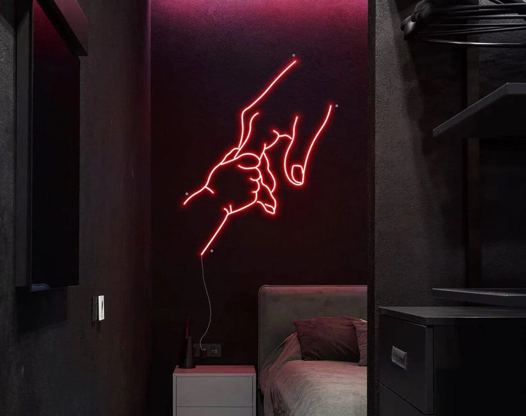 Dad Holding Hand Neon Sign by manhattanneons.com - Celebrate the protective love of a dad with this LED Neon Sign.