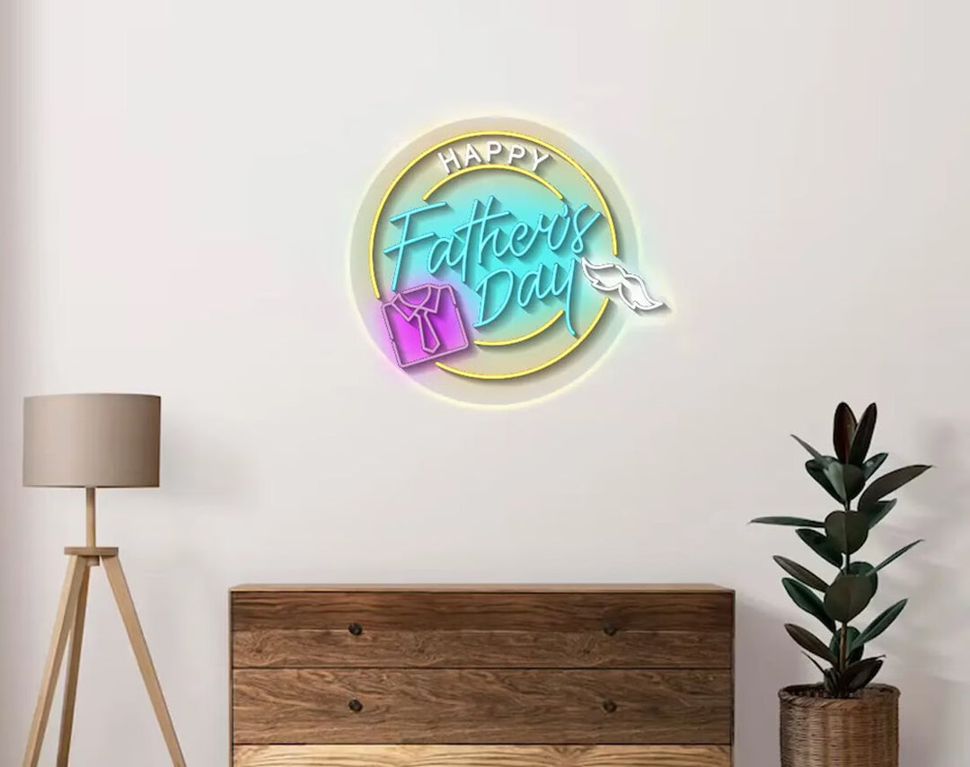 Happy Father's Day in Circle Neon Sign by manhattanneons.com - A circular LED Neon Sign for Father's Day.