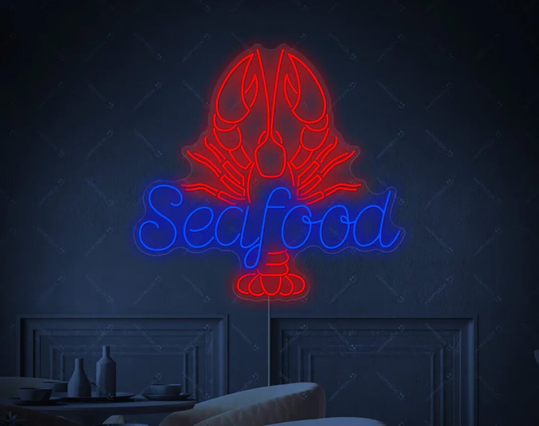 Lobster And Seafood LED Neon Sign by manhattanneons.com - Perfect neon for seafood spots.