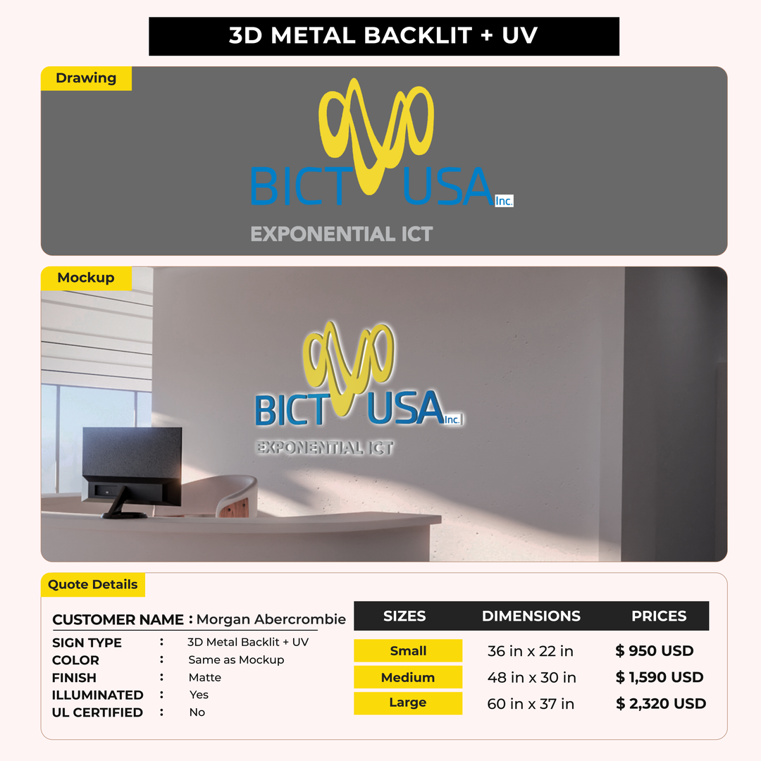 3d metal backlit for Morgan Abercrombie