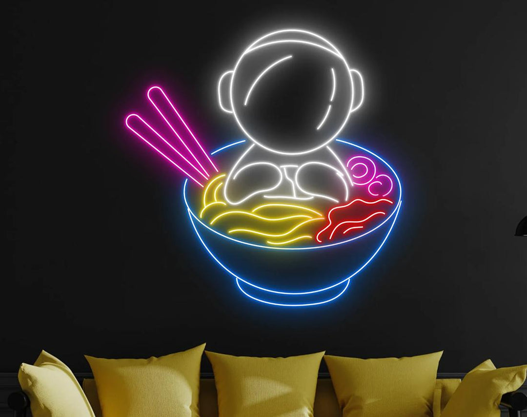 Sitting on Ramen LED Neon Sign by manhattanneons.com - Quirky neon concept for noodle lovers.