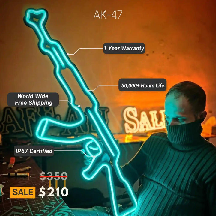 AK-47 Neon Sign | Illuminate Your Space with Bulletproof Style - from manhattonneons.com.