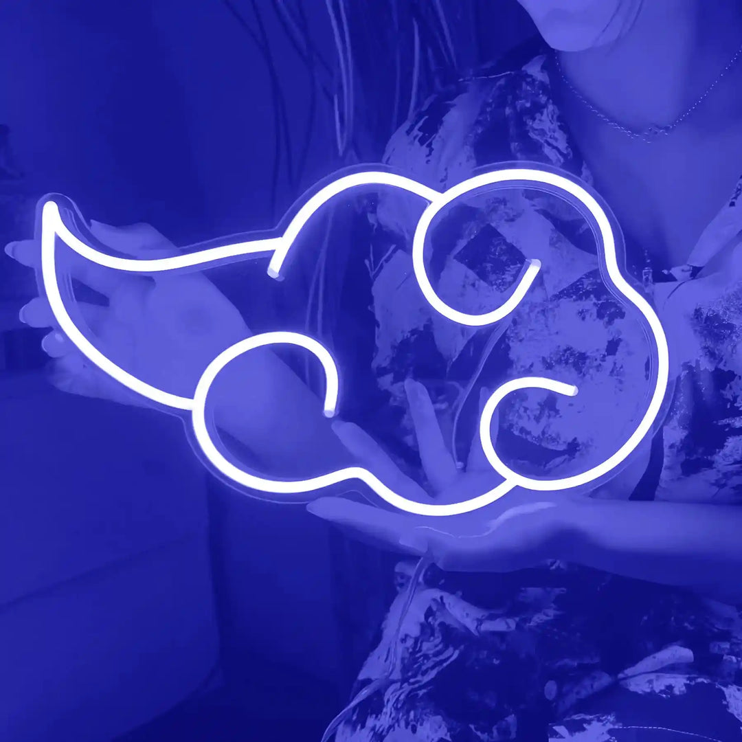 Akatsuki Cloud Neon Sign - A girl holding a blue colored cloud shaped neon sign. - from manhattonneons.com