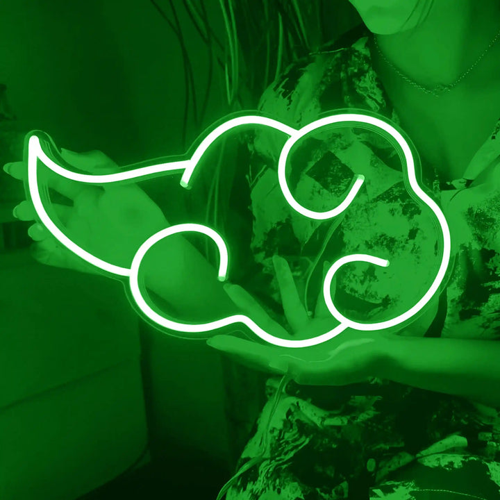 Akatsuki Cloud Neon Sign - A girl holding a Green colored cloud shaped neon sign. - from manhattonneons.com