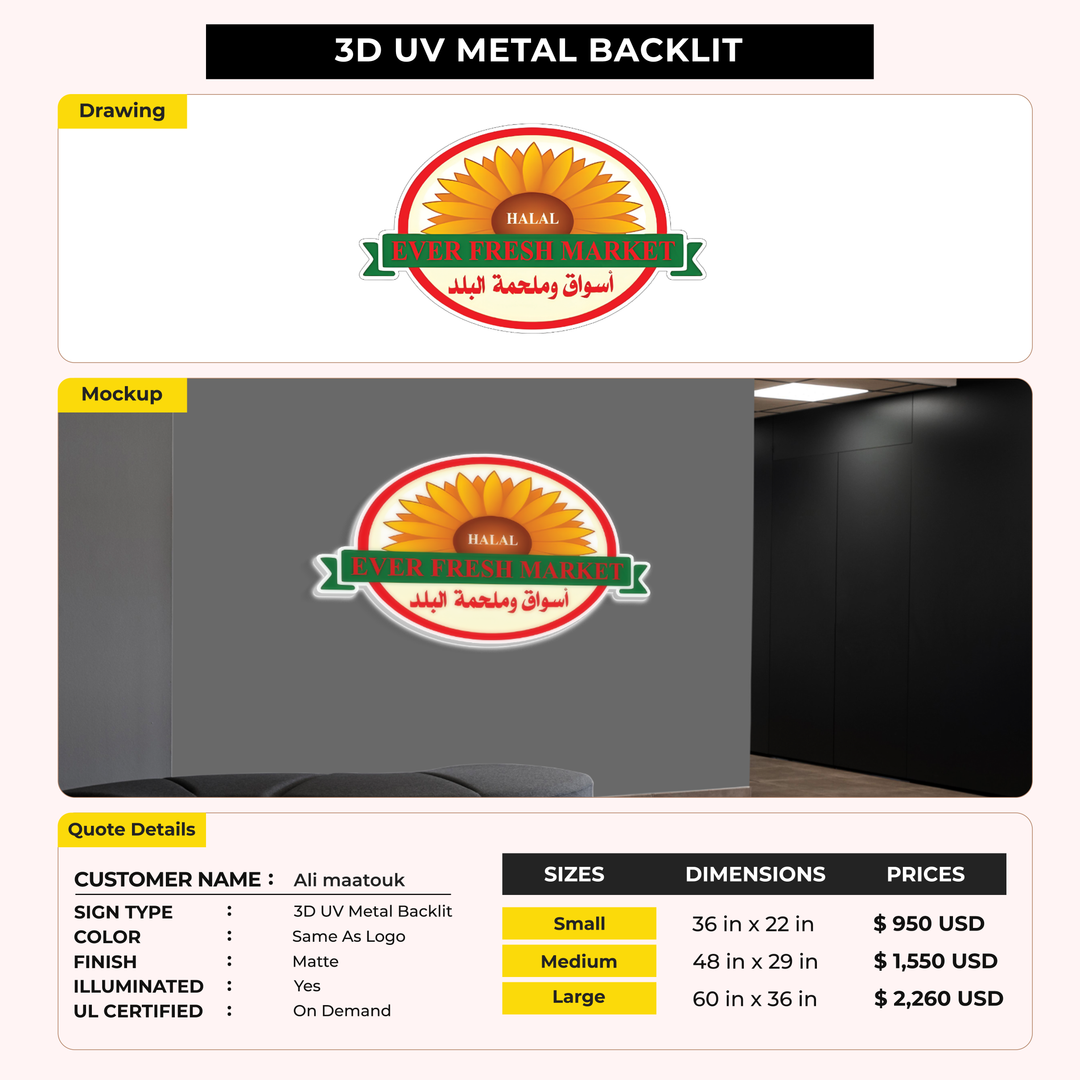 3d UV metal backlit for Ali maatouk