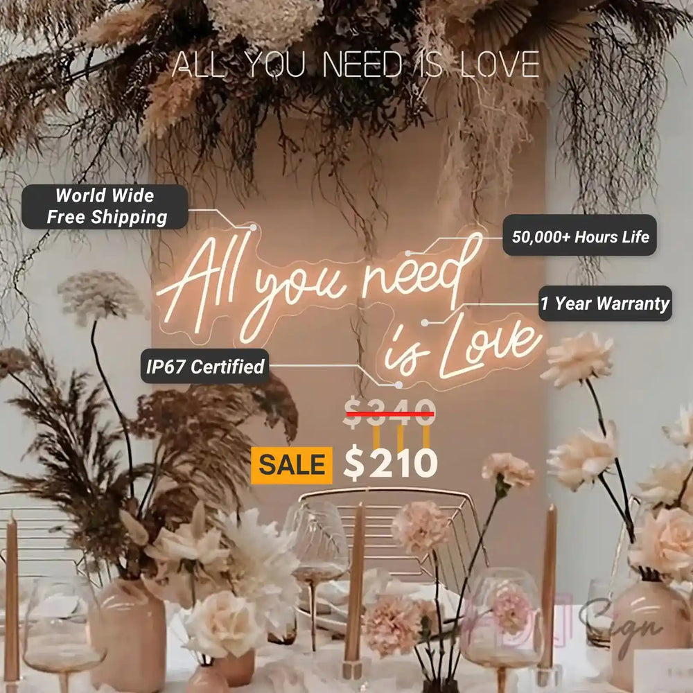 Surround yourself with love and flowers with the All You Need Is Love wedding neon sign from ManhattanNeons.com