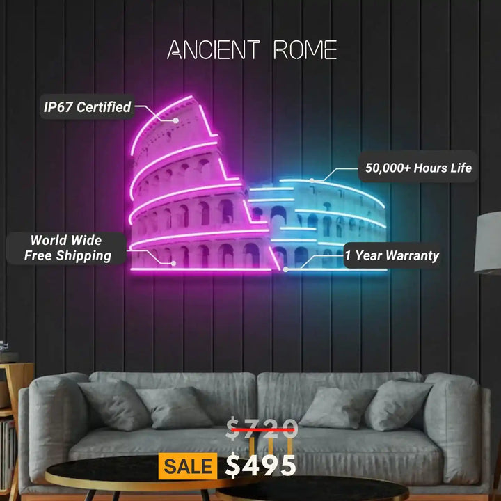 Ancient Rome Colosseum UV Printed Neon Artwork - Timeless Illumination, stunning glow - from manhattonneons.com.