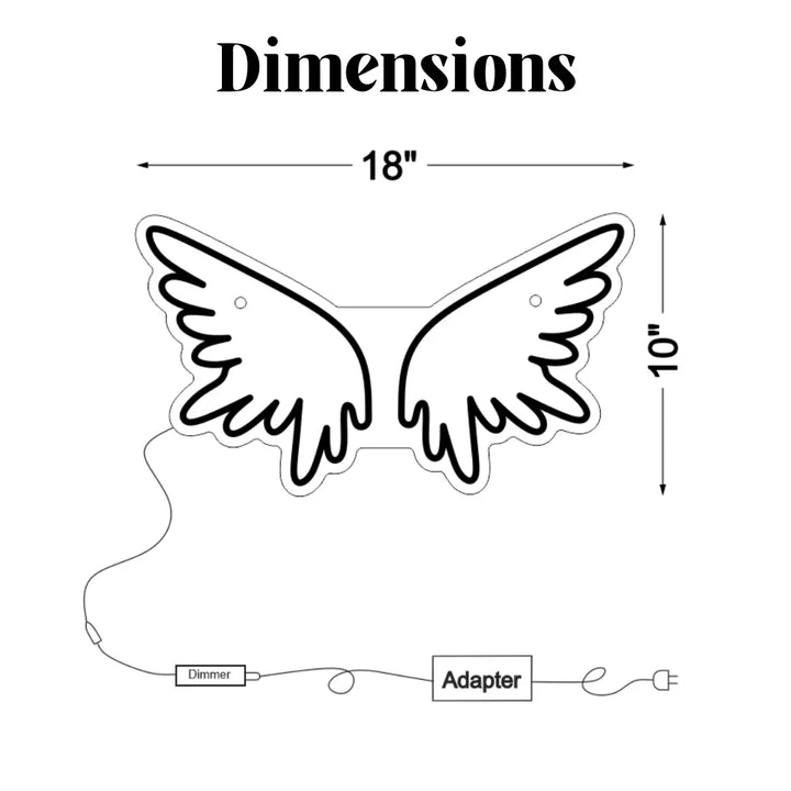 Dimensions for custom Angel Wings LED Custom Neon Sign | Manhattan Neons