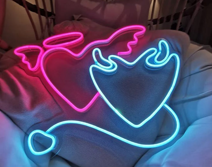 Angel and Demon Heart Valentine's Day Neon Sign