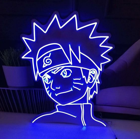 It's a blue "Naruto Uzumaki" Anime Neon sign standing on the floor | Manhattan Neons 