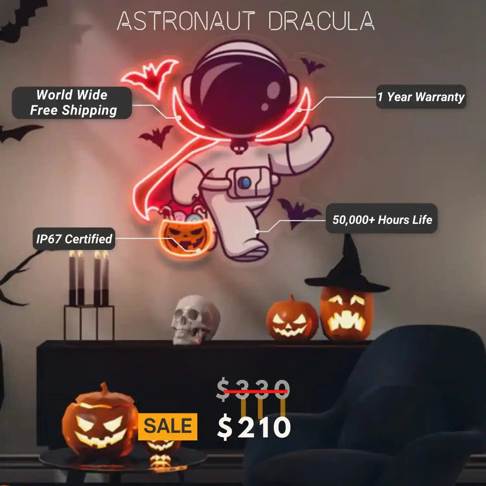 Astronaut Dracula UV Light Neon Sign - Futuristic Space Theme - from manhattonneons.com.