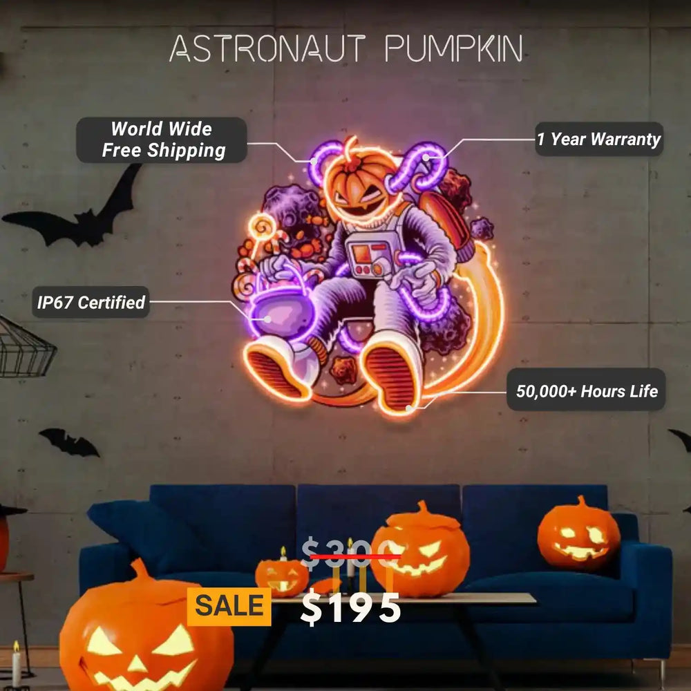 Astronaut Pumpkin UV Light - Stellar Neon Art & Installation - Creative space-themed neon art - from manhattonneons.com.