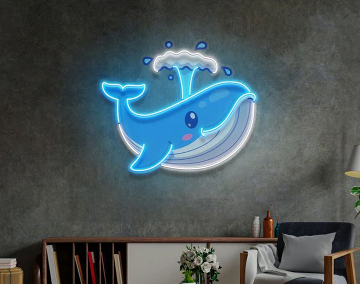 Baby Whale Spout LED Neon Sign by manhattanneons.com – Adorable ocean friend in glowing style.