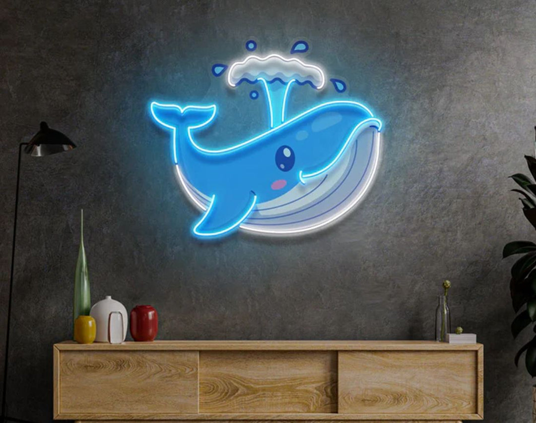 Baby Whale Spout LED Neon Sign by manhattanneons.com – Adorable ocean friend in glowing style.