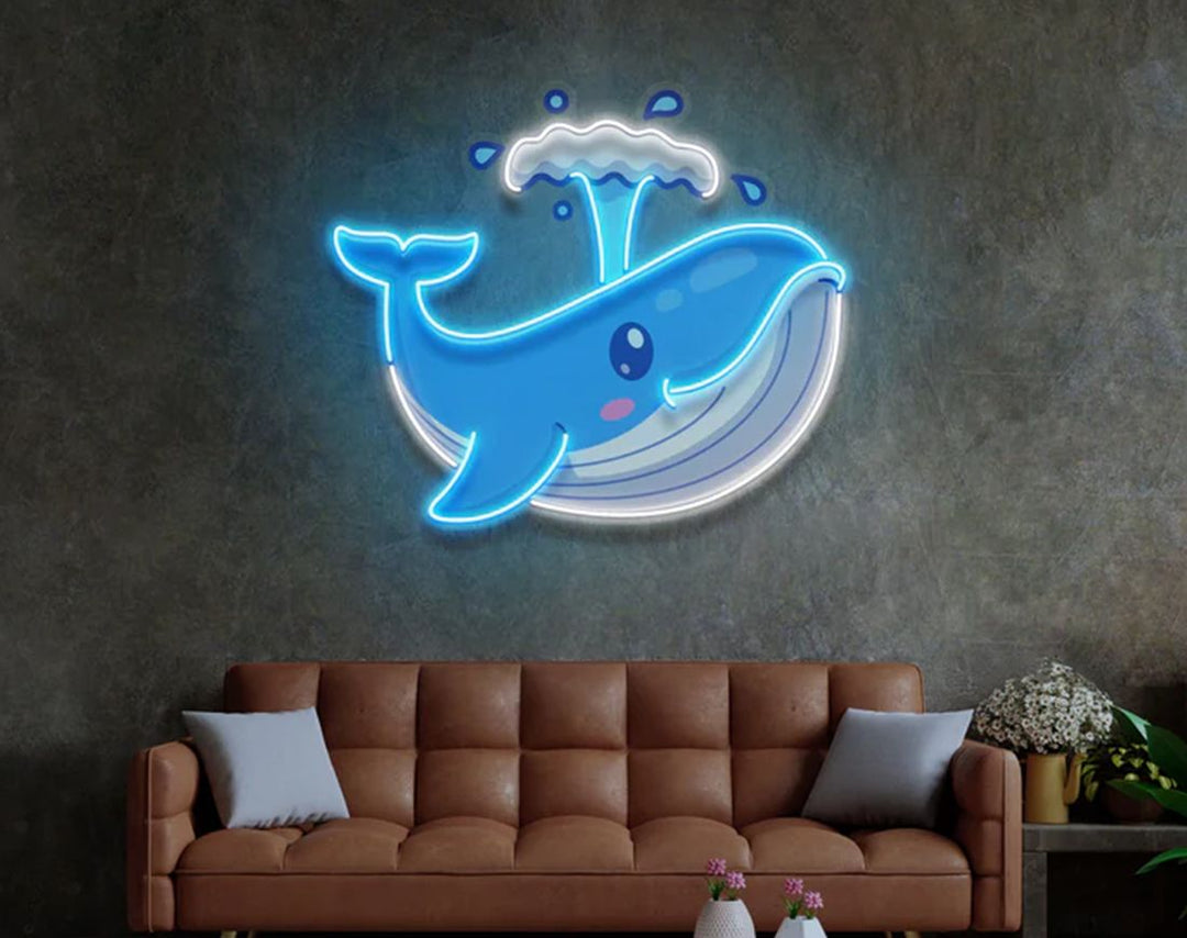 Baby Whale Spout LED Neon Sign by manhattanneons.com – Adorable ocean friend in glowing style.