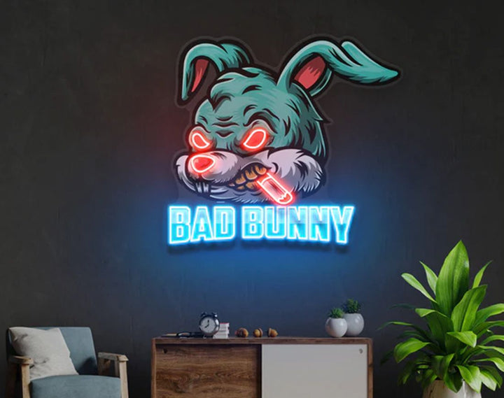 Bad Bunny LED Neon Sign by manhattanneons.com – Mischievous vibes in glowing color.