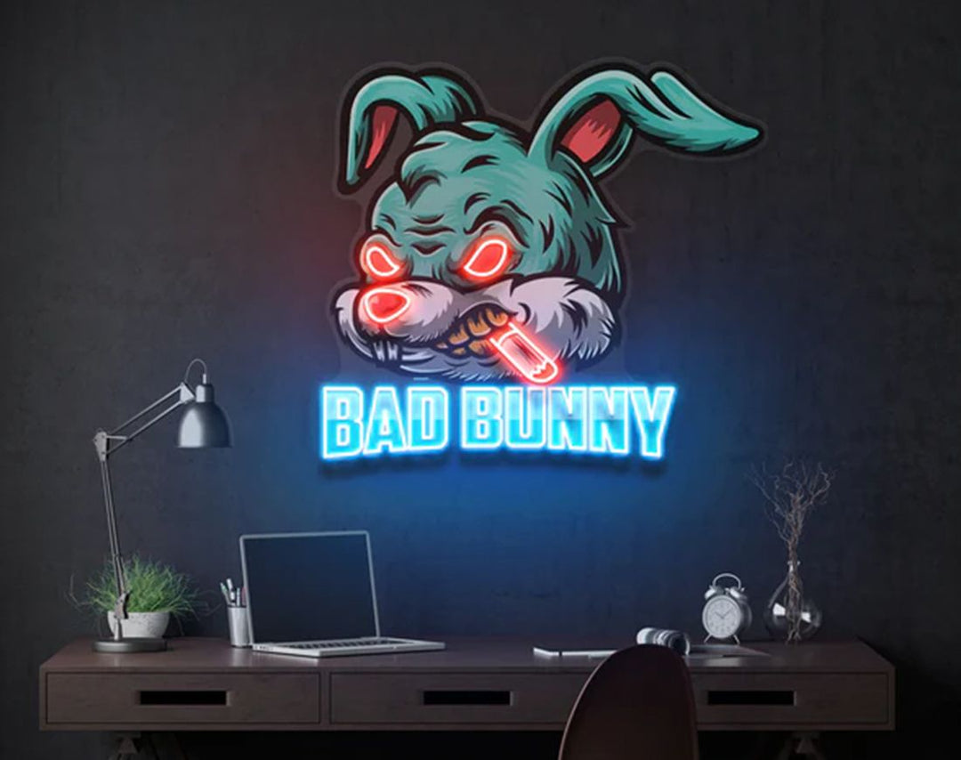 Bad Bunny LED Neon Sign by manhattanneons.com – Mischievous vibes in glowing color.