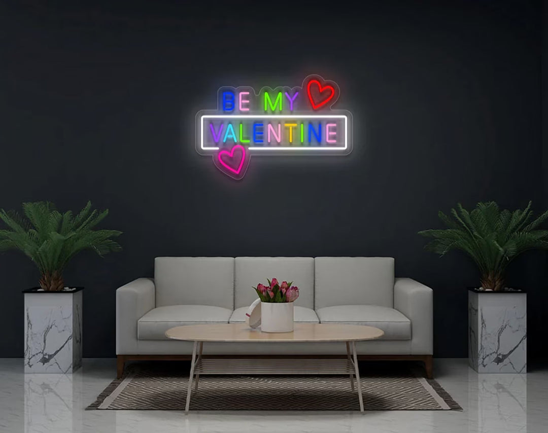 Colorful Be My Valentine with Hearts Valentine's Day Neon Sign by manhattanneons.com – Add a vibrant touch to your love celebration.