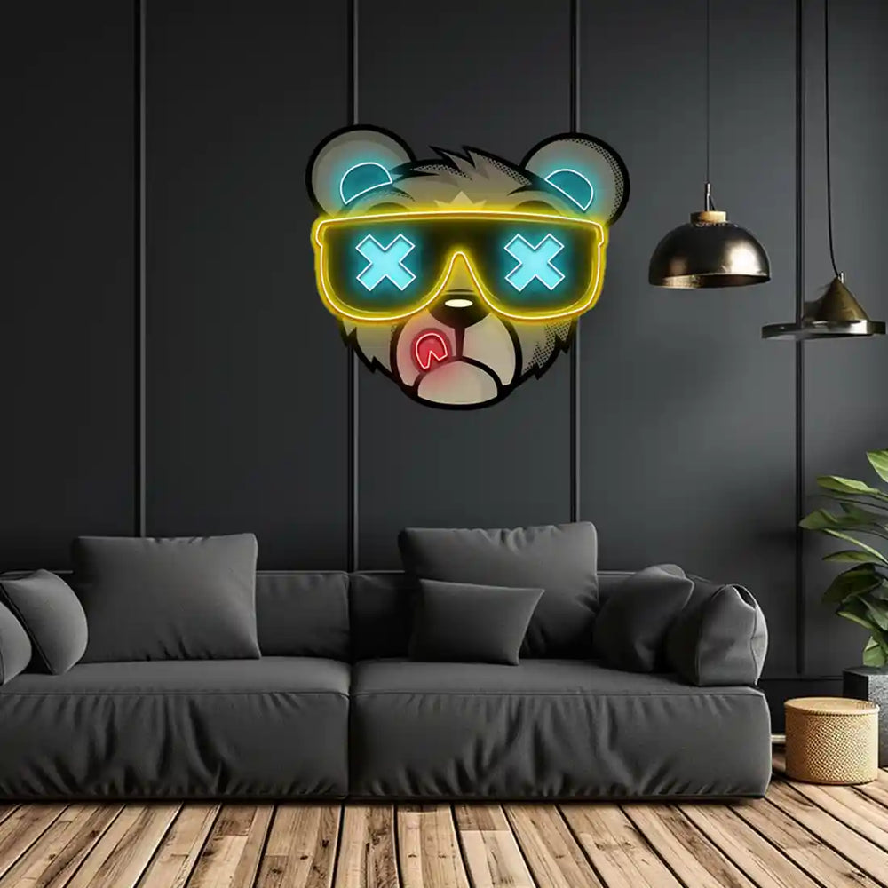 Bear UV Art LED Neon Sign in yellow and blue colour by manhattanneons.com