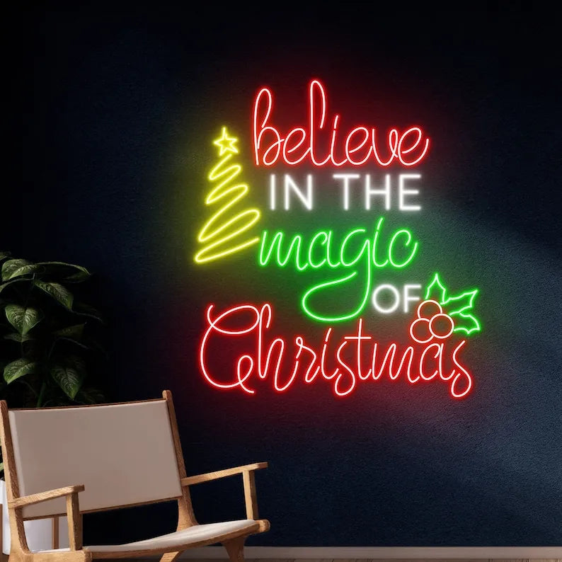 Believe in the Magic of Christmas Neon Sign by manhattanneons.com - Celebrate the season with this magical Christmas neon sign.