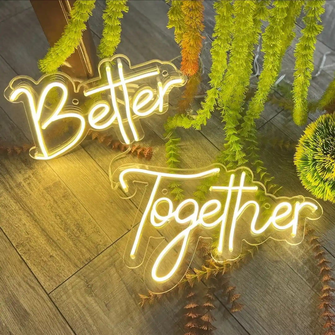 Enhance your wedding with the Better Together neon sign from ManhattanNeons.com, perfect for celebrating love.