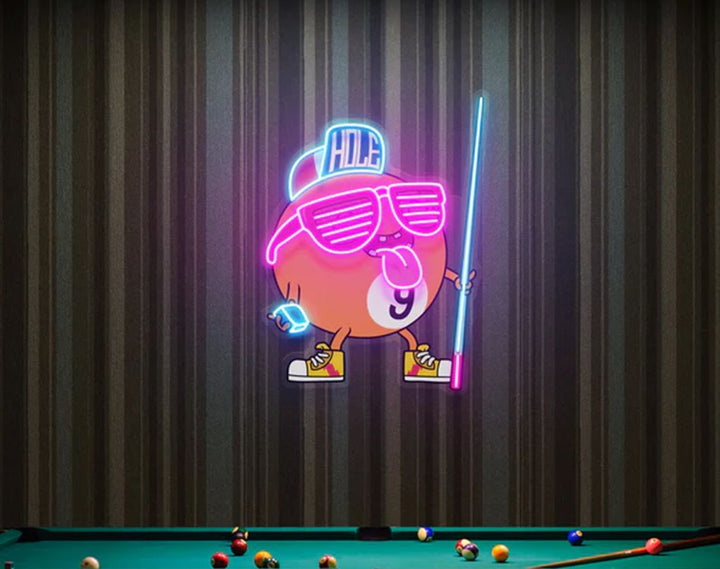 Billiards Room Decor LED Neon Sign by manhattanneons.com – Light up your game space in style.