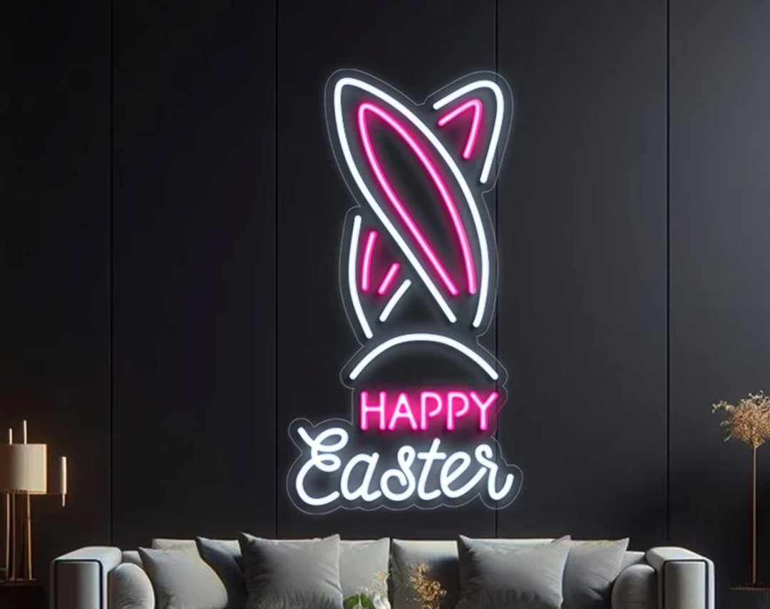 Bunny Ear Happy Easter Neon Signs by manhattanneons.com – A stylish bunny ears Easter sign.