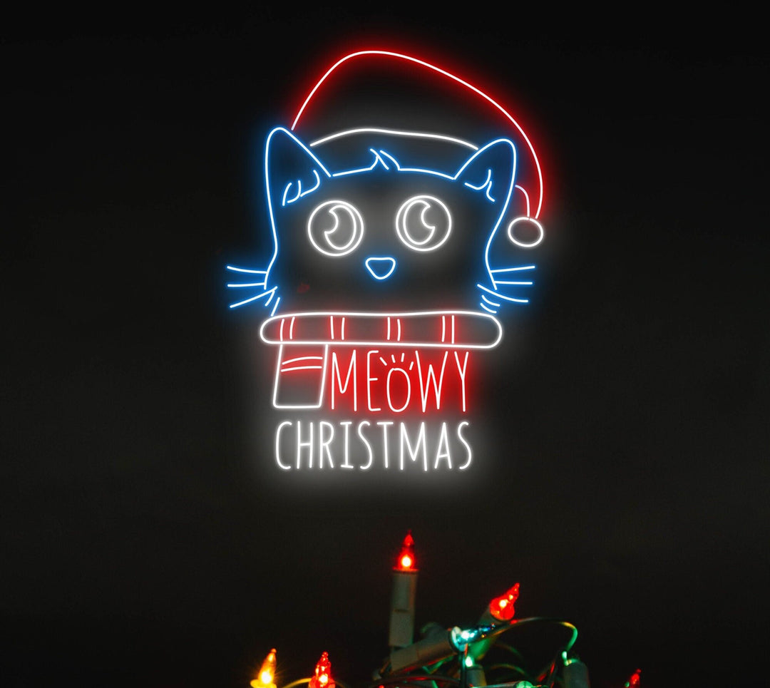 Cat Meowy Christmas Neon Sign by manhattanneons.com - Bring festive charm to your décor with this adorable cat-themed neon sign.