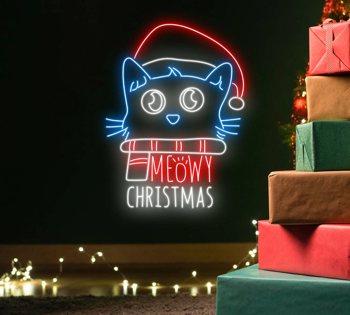 Cat Meowy Christmas Neon Sign by manhattanneons.com - Bring festive charm to your décor with this adorable cat-themed neon sign.