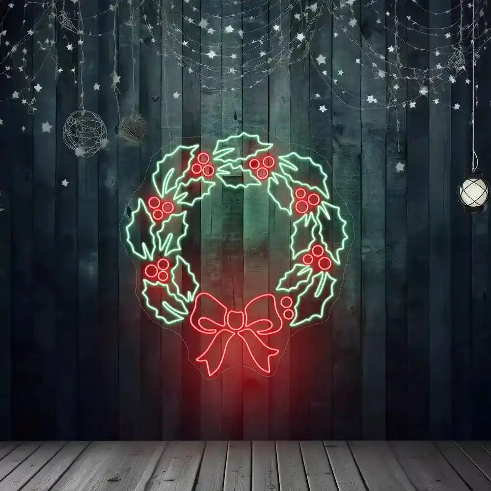 Christmas Wreath Neon Sign - Festive Holiday Decor from the Bright Minds at manhattonneons.com.