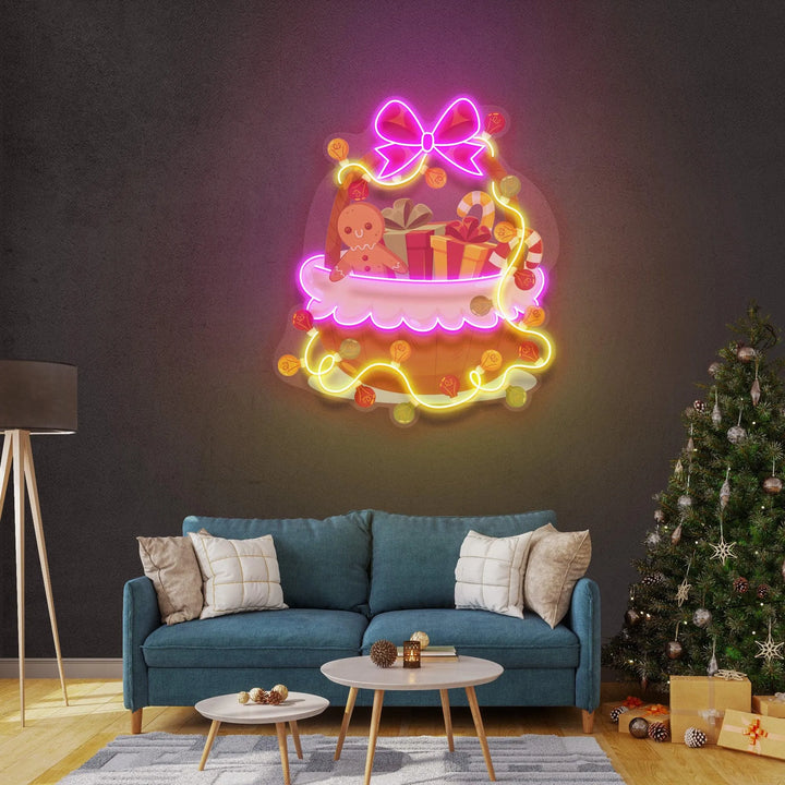 Christmas Gift Basket Merry Christmas Neon Sign by manhattanneons.com - Spread holiday cheer with this gift basket neon sign.