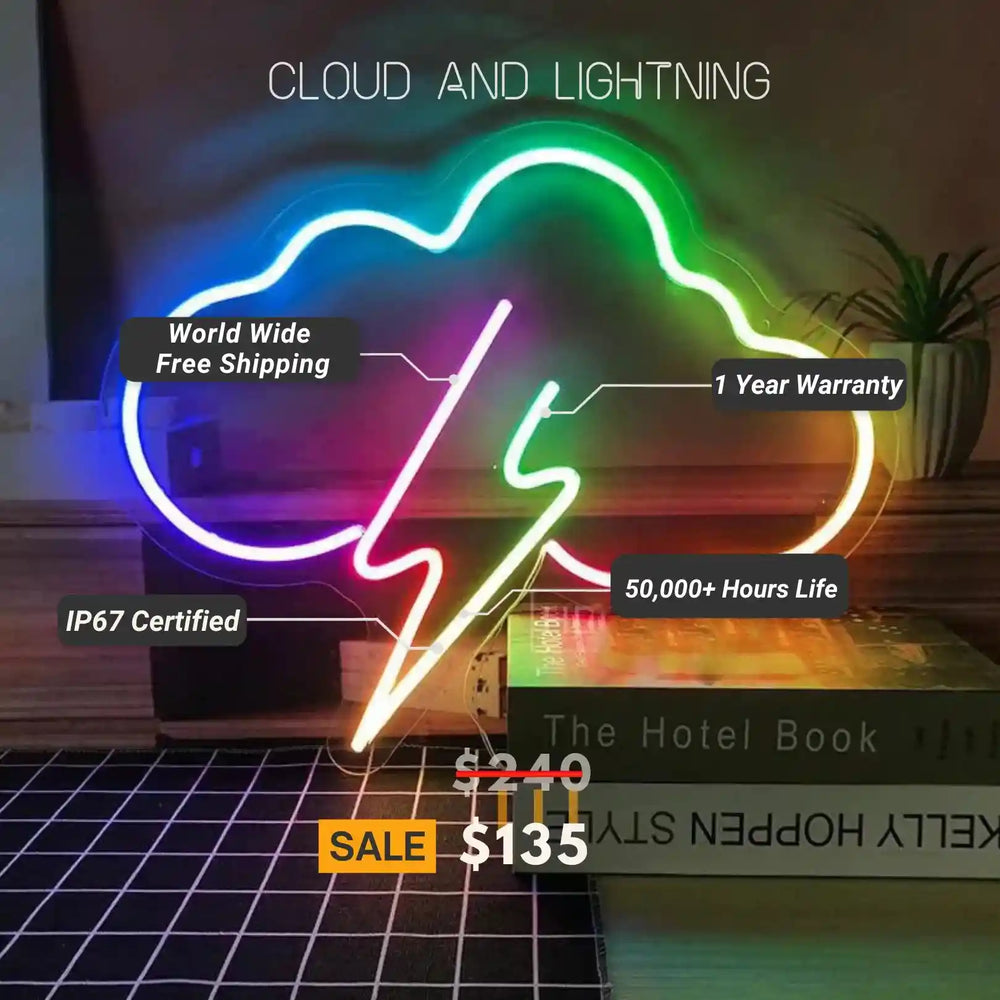 Cloud and Lightning Neon Sign | Unleash the Thunderous Beauty in Illuminated Splendor! - from manhattonneons.com.