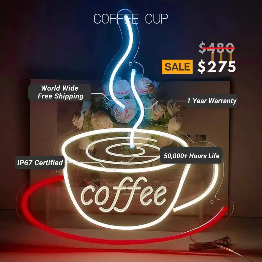 Coffee Cup Neon Sign - Brew Your Passion - Illuminate Your Space with Style - from manhattonneons.com.