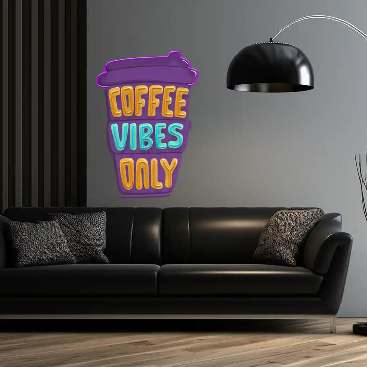 Coffee Vibes Only UV Art LED Neon Sign in orange and blue colour by manhattanneons.com