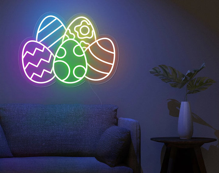 Colorful Multi Eggs Easter Neon Sign by manhattanneons.com – A vibrant Easter egg neon display.