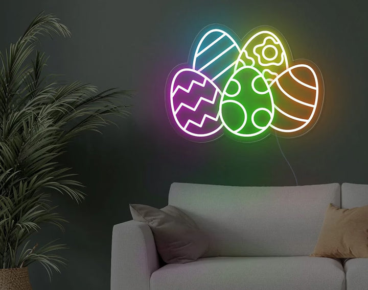 Colorful Multi Eggs Easter Neon Sign by manhattanneons.com – A vibrant Easter egg neon display.