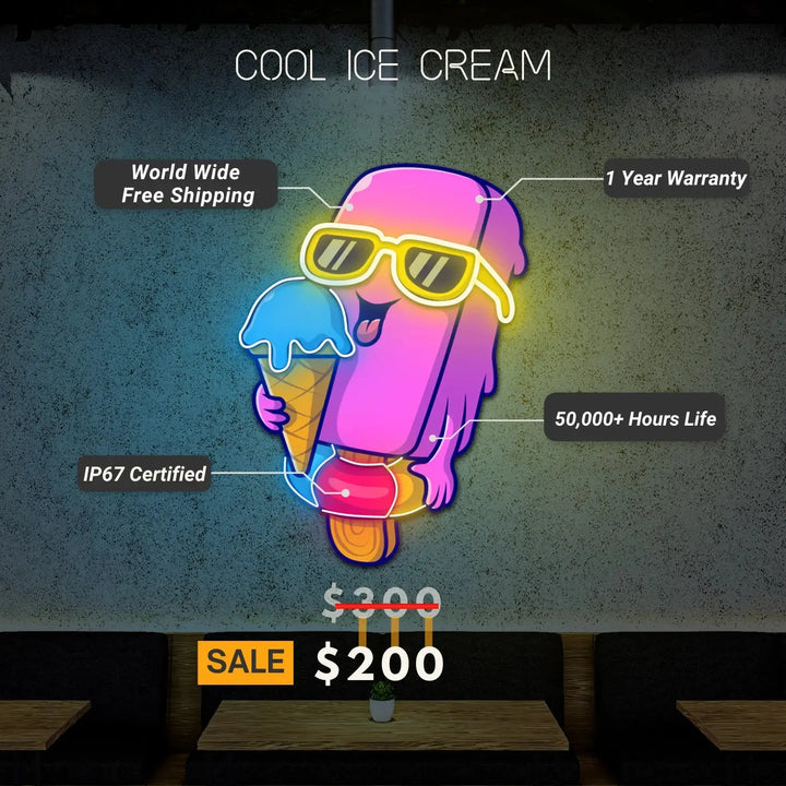 Cool Ice Cream Under UV Light | Neon Artwork Extravaganza ManhattanNeons