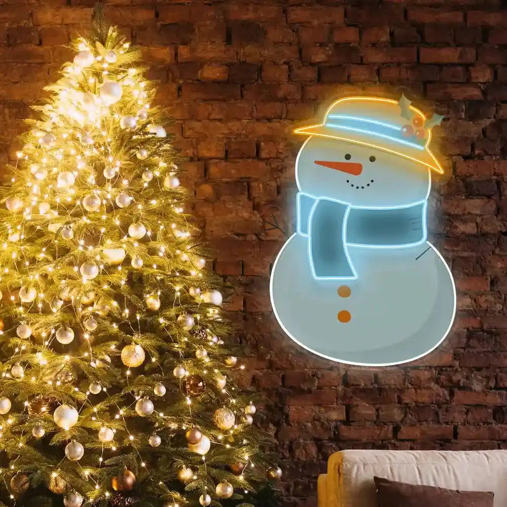 Cute Fluffy Snowman Neon UV Artwork for Christmas ManhattanNeons