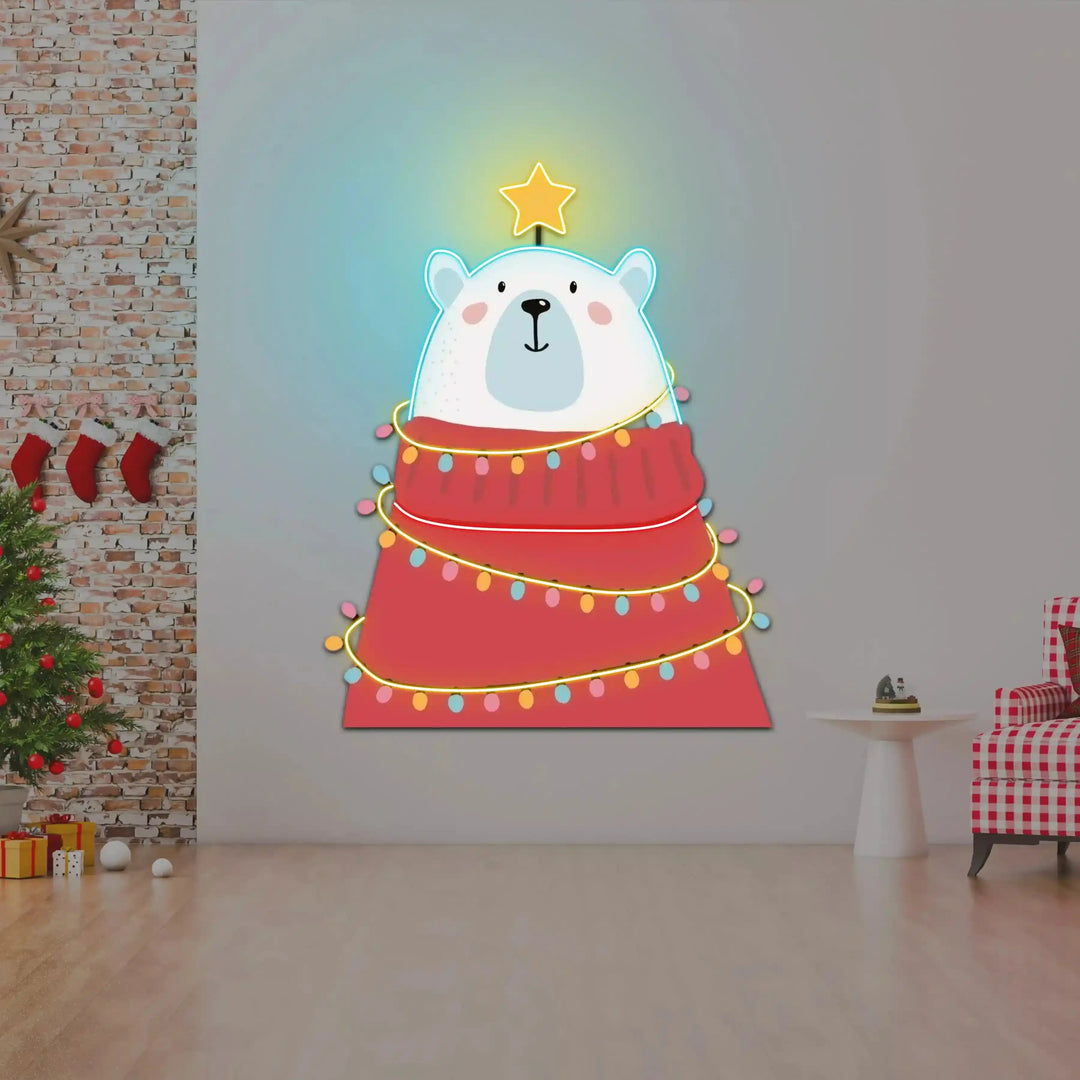 Cute Polar Bear Christmas Art ManhattanNeons