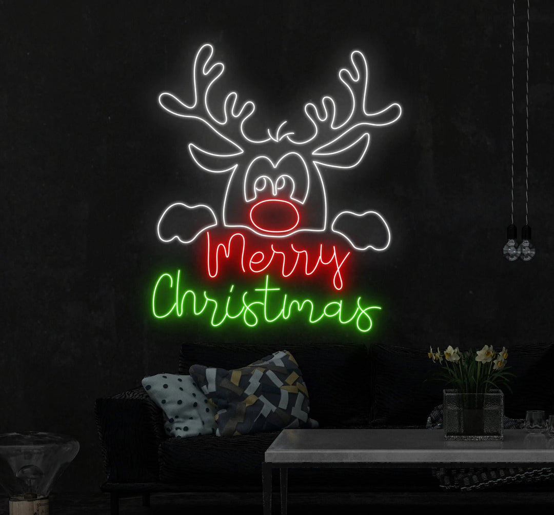 Cute Deer Merry Christmas Neon Sign by manhattanneons.com - Add a delightful festive touch with this adorable deer neon sign.