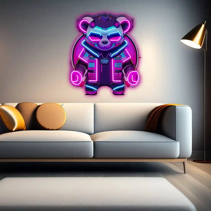 Cyberpunk Panda UV Art LED Neon Sign in pink and blue colour by manhattanneons.com