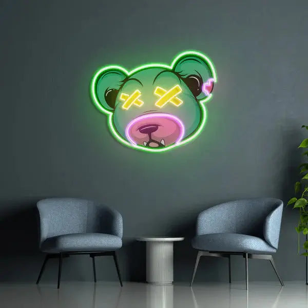 Dead Bear Cartoon UV Light | Neon Art & Installation Set ManhattanNeons