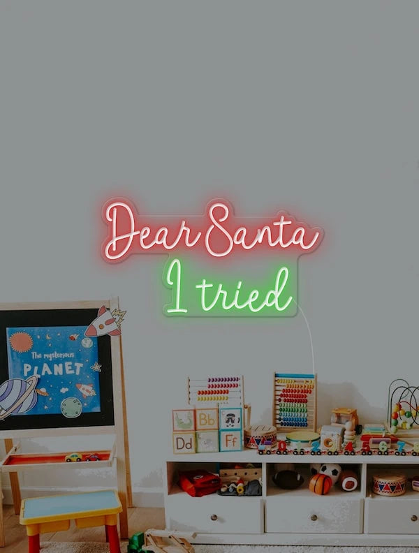 Dear Santa, I Tried Neon Sign by manhattanneons.com - Add a playful touch to your holiday décor with this festive neon sign.