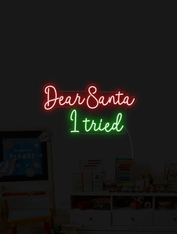 Dear Santa, I Tried Neon Sign by manhattanneons.com - Add a playful touch to your holiday décor with this festive neon sign.