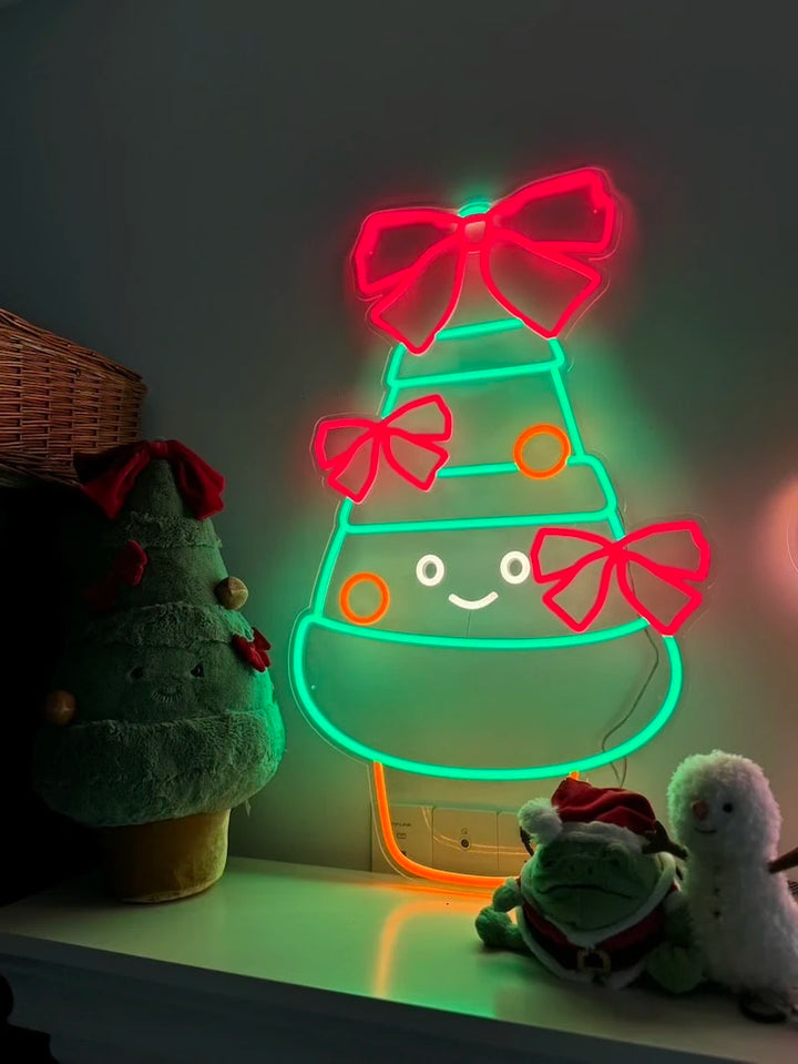 Decorated Christmas Tree Merry Christmas Neon Sign by manhattanneons.com - Bring festive cheer to your space with this beautifully decorated tree neon sign.
