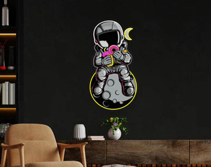 Donut And Coffee On Moon LED Neon Sign by manhattanneons.com - Sweet cravings in space.