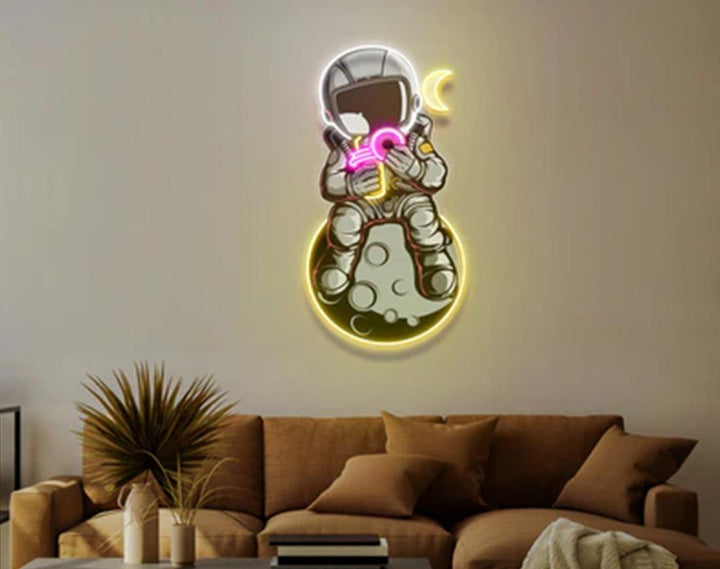 Donut And Coffee On Moon LED Neon Sign by manhattanneons.com - Sweet cravings in space.