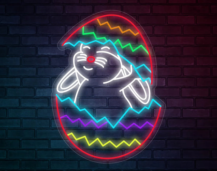 Colorful Egg Rabbit Easter Neon Sign by manhattanneons.com – A fun and bright bunny egg decoration.